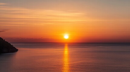 Fototapeta premium Golden sunset over calm sea Beauty, and Timelessness of a Peaceful serenity evening