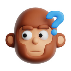 Fototapeta premium 3d confused monkey with question mark emoji icon. Cartoon animal emoticon isolated on transparent background