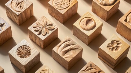 Detailed Wooden Blocks with Intricate Engravings for Crafts