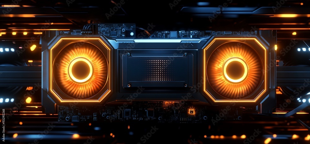Aufkleber A futuristic graphics card with glowing elements for high-performance computing.