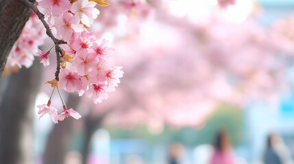 Obraz premium Cherry blossoms in bloom, creating a serene and vibrant atmosphere.