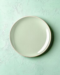 Minimalist empty plate on a pastel background.