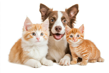 Obraz premium Adorable cat and dog with kitten on white background