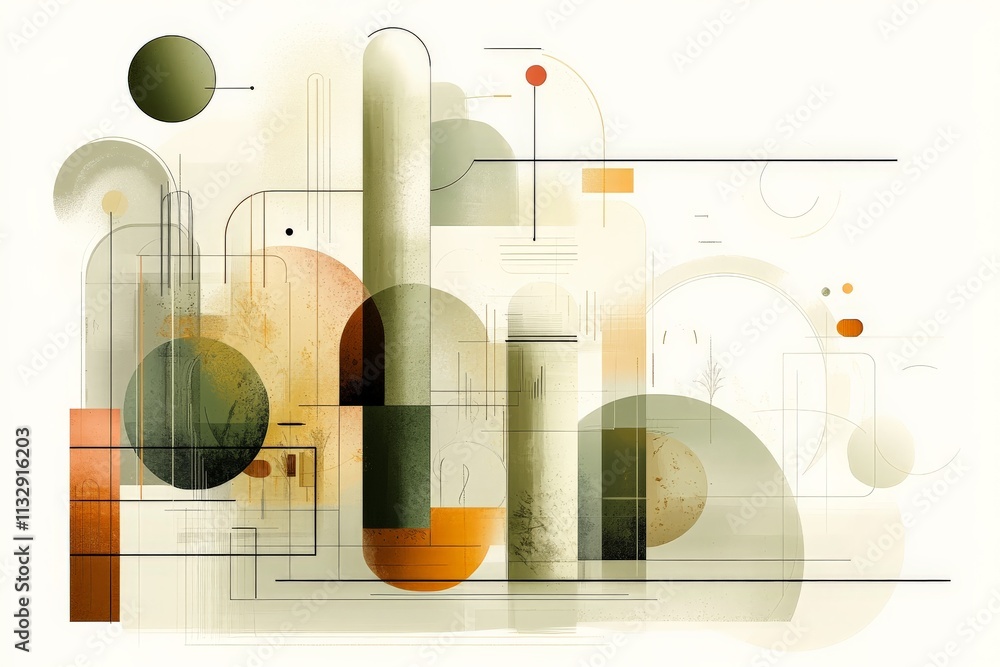 Aufkleber abstract geometric shapes in muted tones creating a modern artistic composition suitable for interio