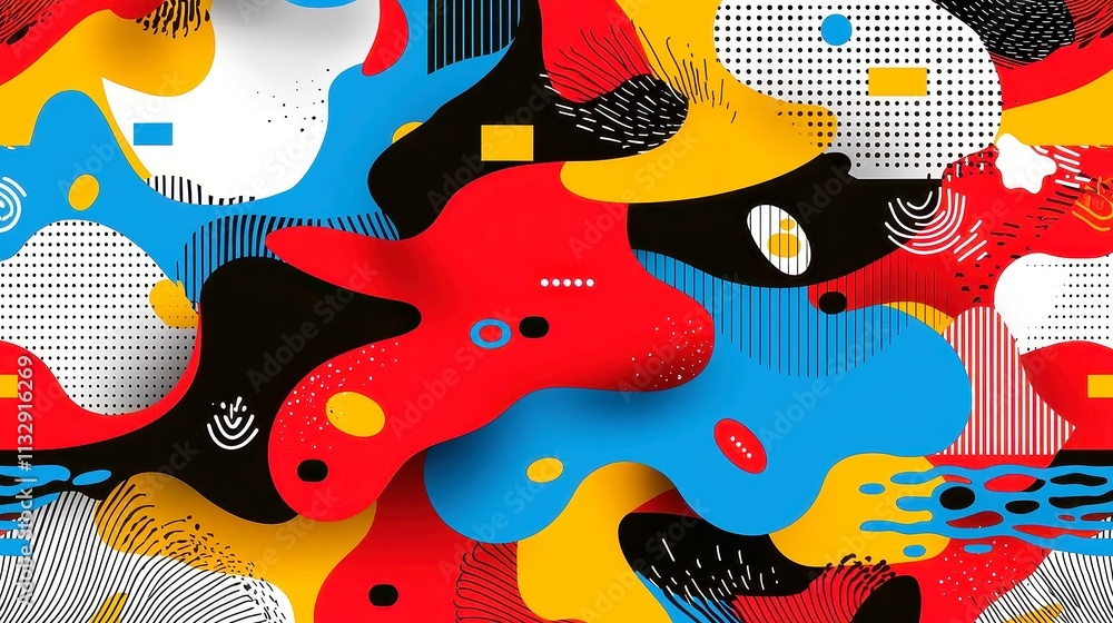 Poster vibrant summer abstract design, a lively and colorful backdrop featuring dynamic shapes and patterns