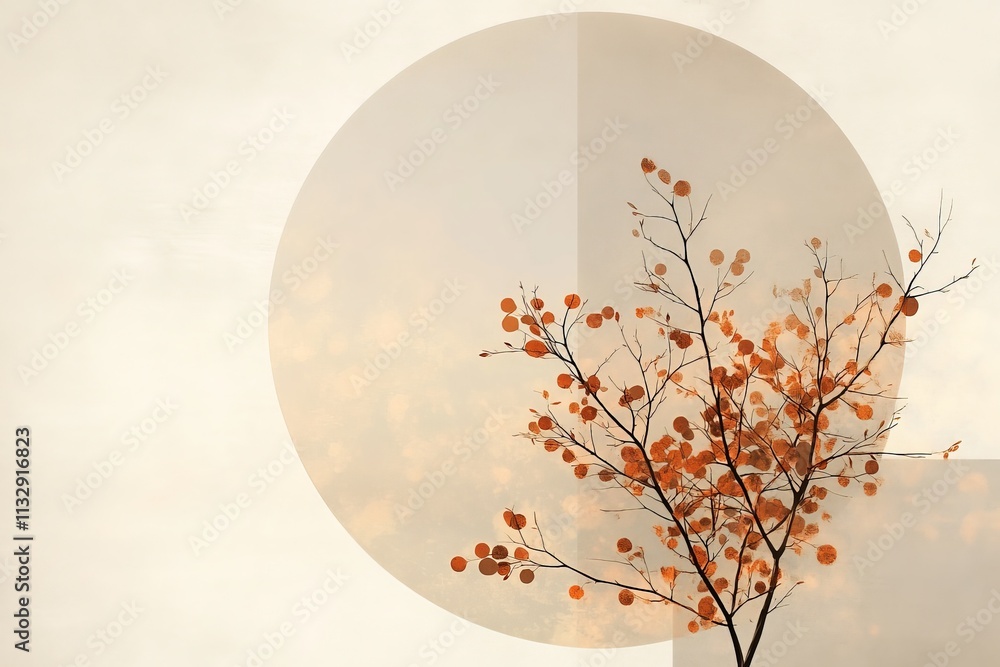 Aufkleber autumn leaves and minimalistic design create a serene atmosphere with a large circular shape in the 