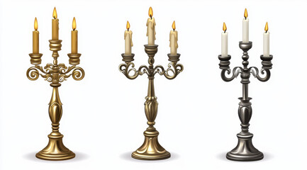 Elegant trio of candelabras with gold and silver details on display