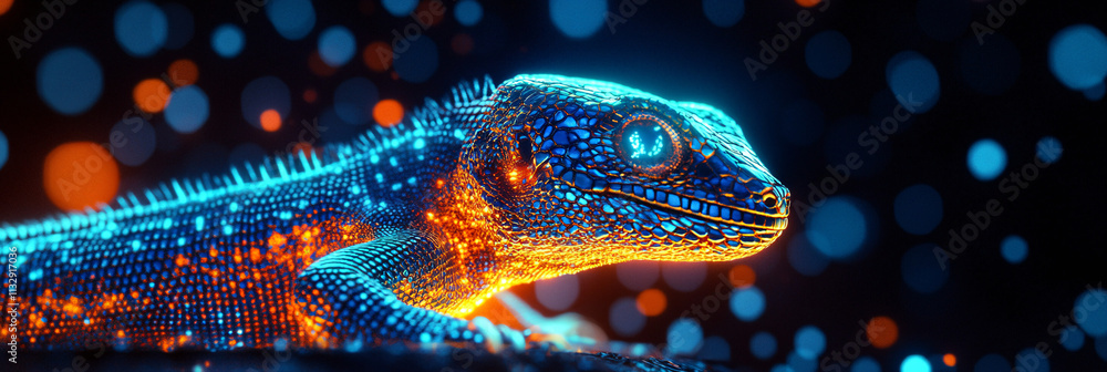 Aufkleber a cyber bioinformatics icon featuring a glowing lizard, representing online platforms for studying r