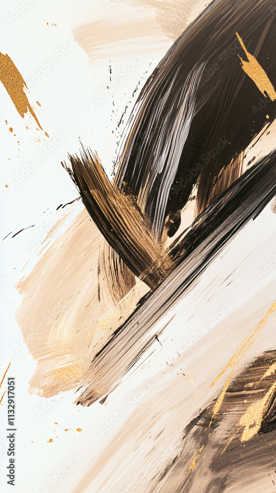 Aufkleber a minimalist abstract design features bold brush strokes in neutral tones combined with shimmering g