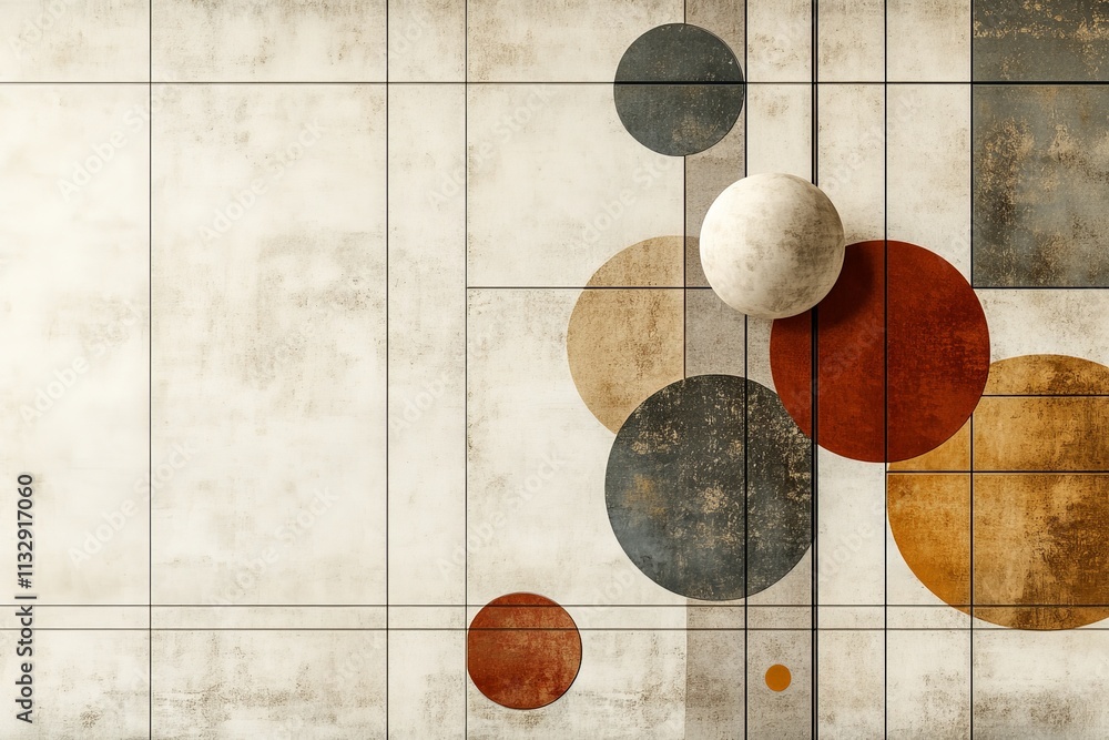 Poster Abstract design featuring geometric shapes in warm tones on a textured background