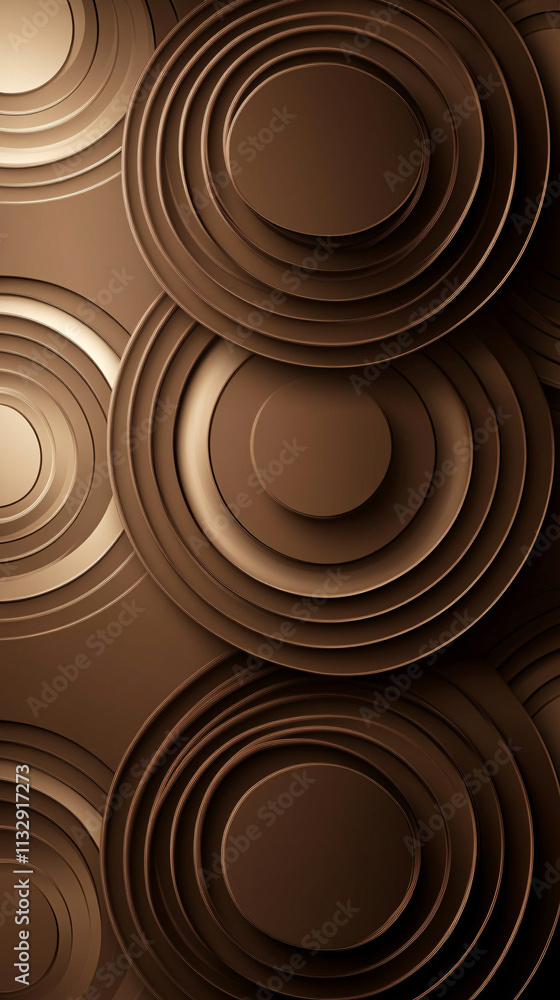 Poster a modern abstract background featuring concentric circles in warm brown tones creating a textured la