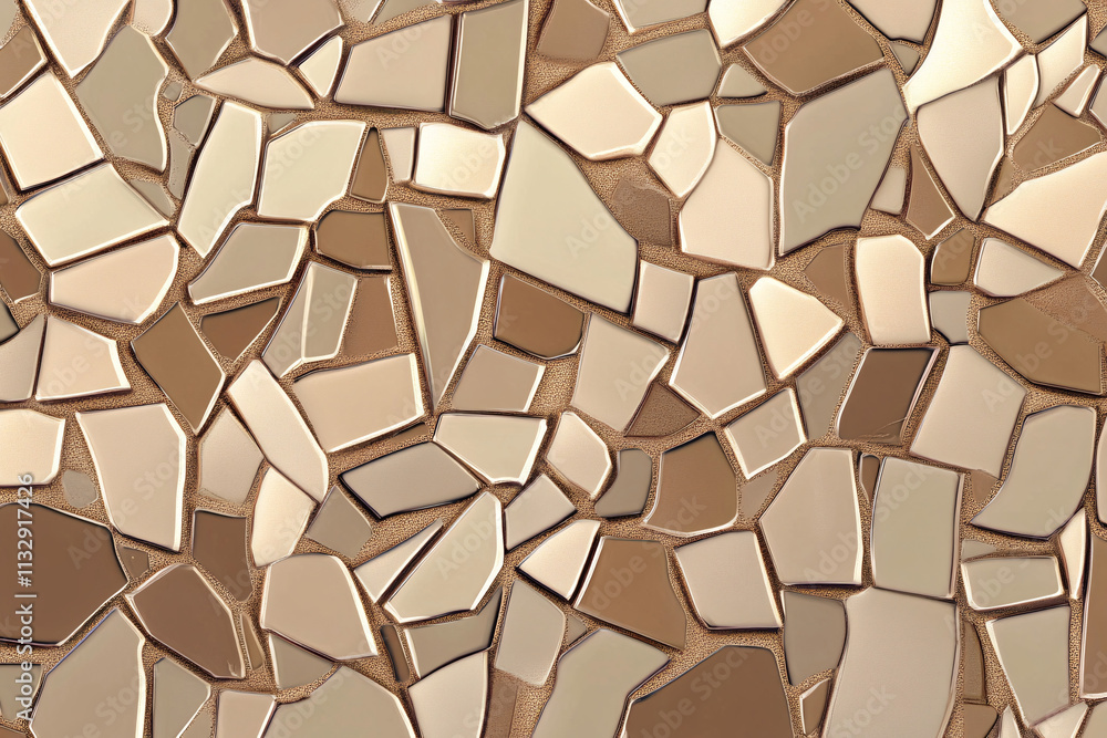 Poster a mosaic-inspired abstract pattern features irregular shapes in warm earthy tones creating a texture