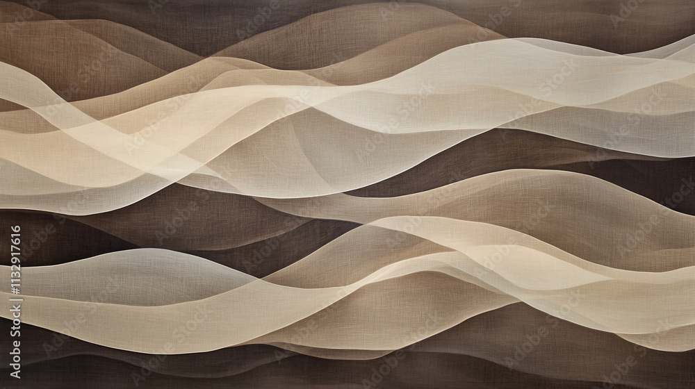 Poster translucent waves gracefully overlap, creating a soothing abstract design in soft beige and brown to