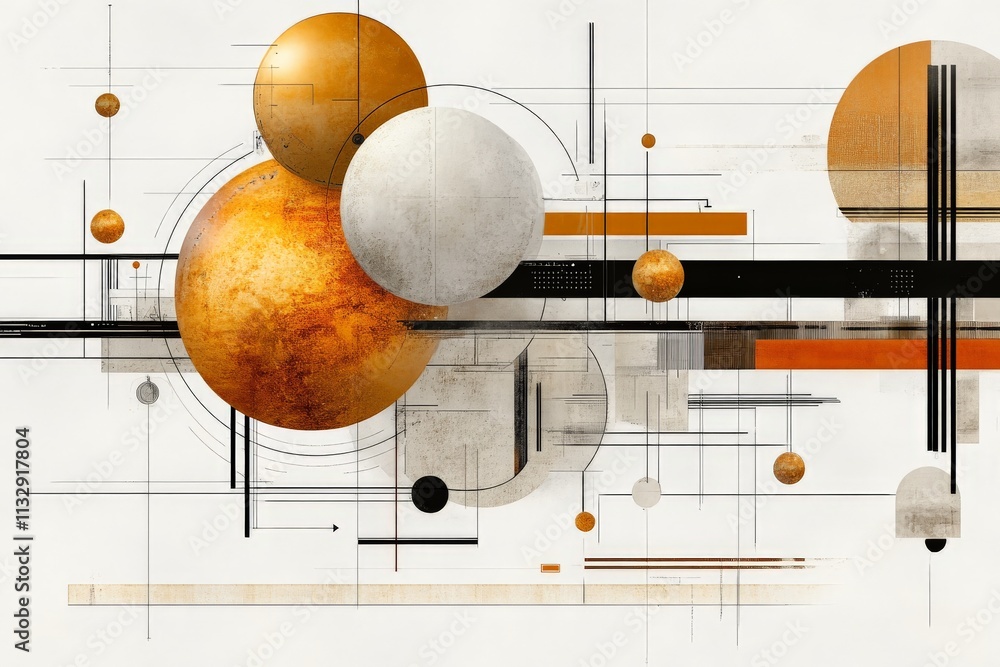 Poster abstract geometric design with spheres and lines showcasing a modern artistic style