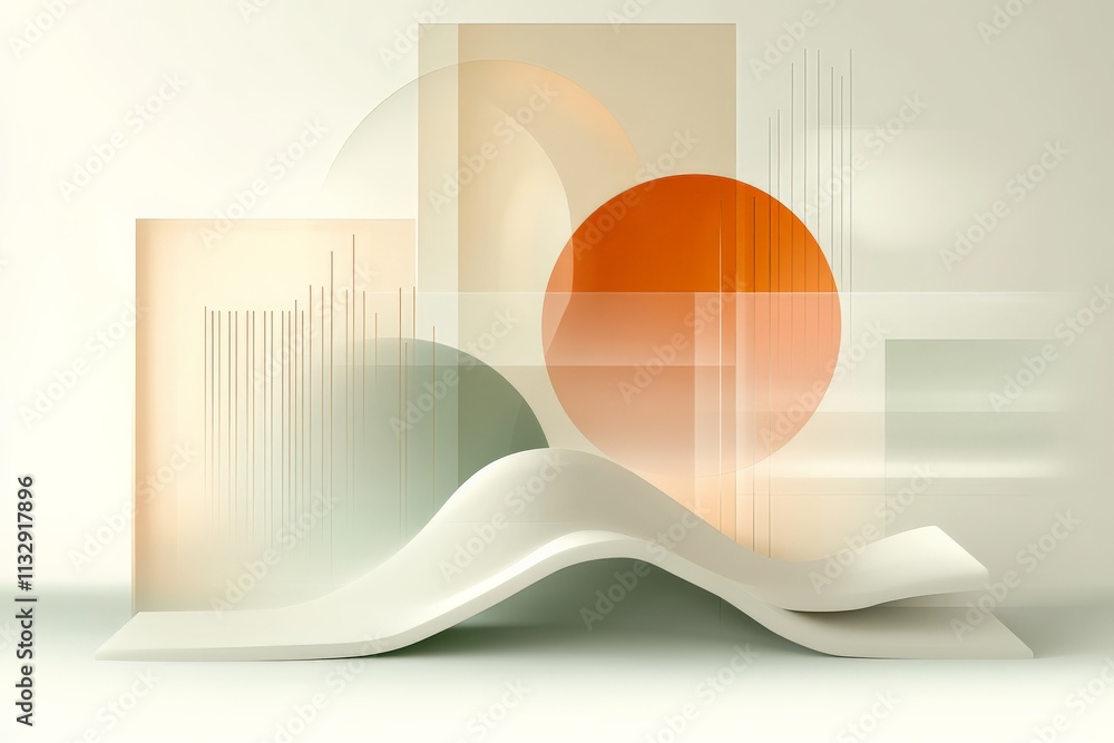 Poster geometric abstraction with soft curves and vibrant colors reflecting modern art design concepts