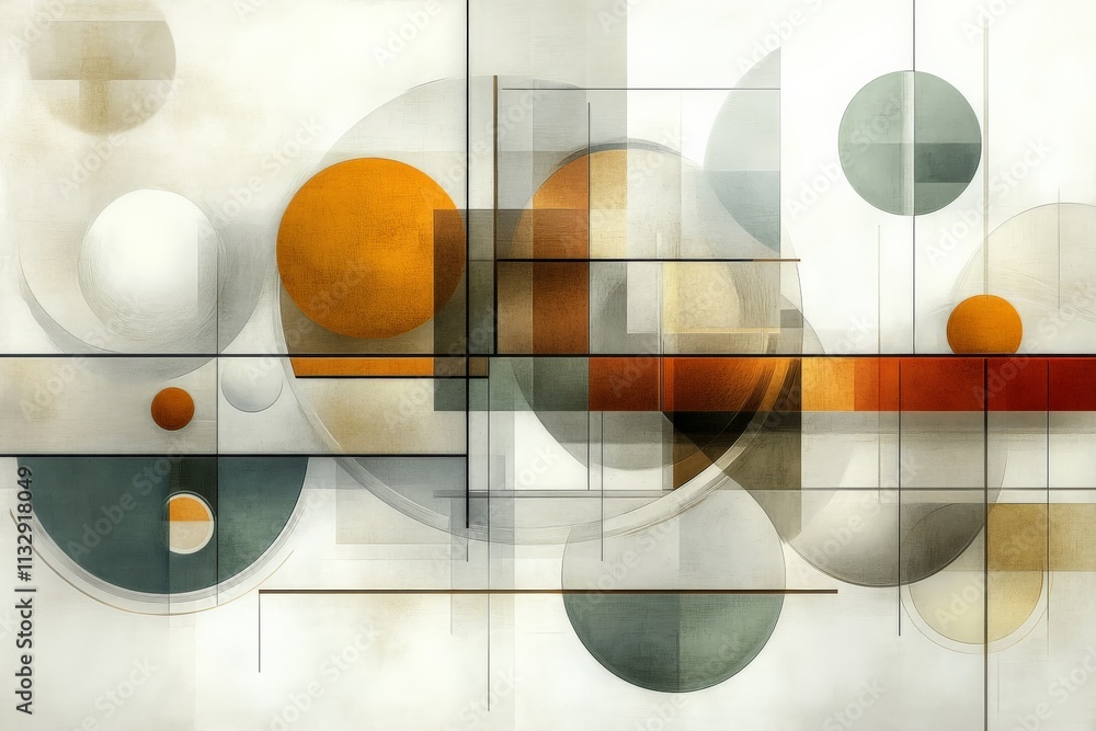Poster abstract artwork featuring geometric shapes and soft color palette in a modern style