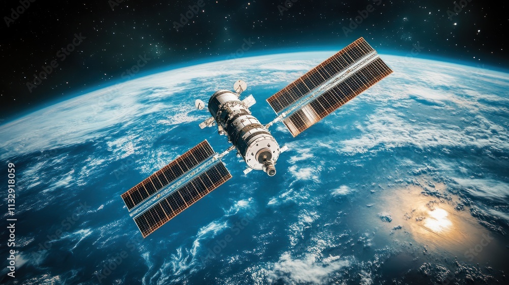 Poster A spacecraft in orbit above Earth, showcasing advanced technology and exploration.