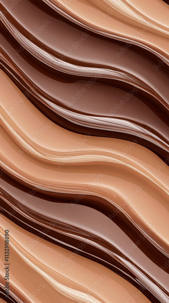 Poster an abstract background features smooth flowing waves in warm tones of beige and brown, creating a se