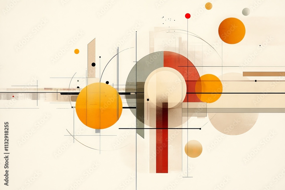 Poster digital abstract artwork featuring geometric shapes and warm color palette on a light background
