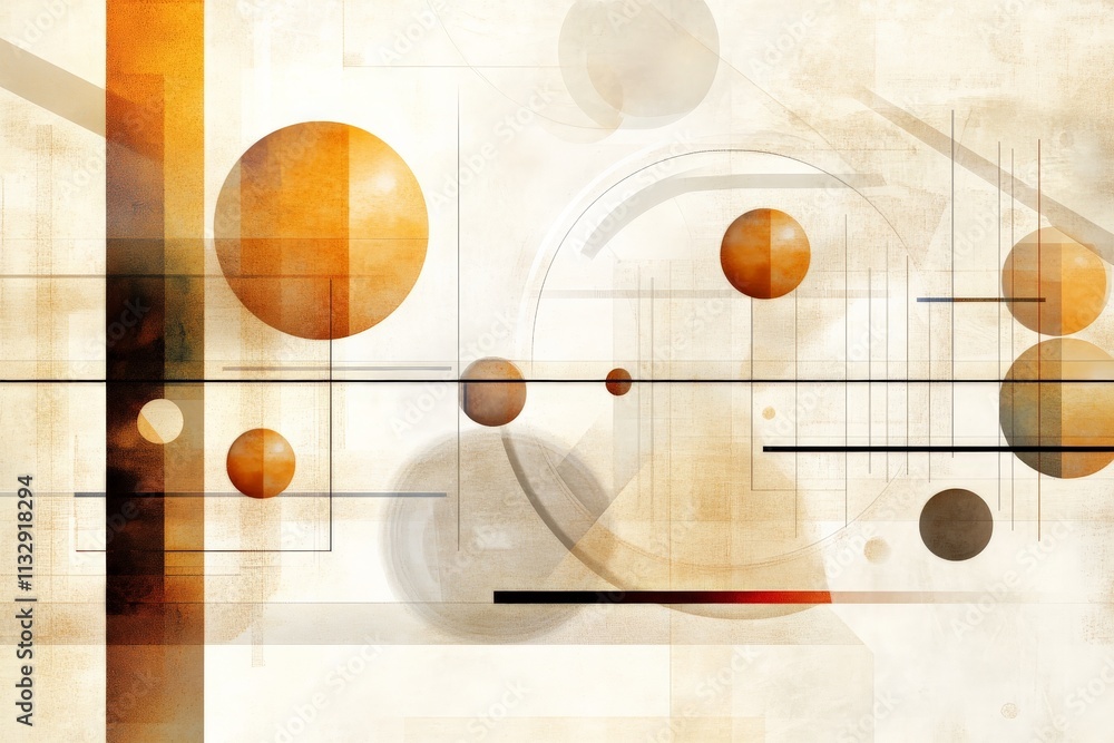 Poster Abstract art featuring circles and lines in warm tones with a minimalistic design creating a modern aesthetic