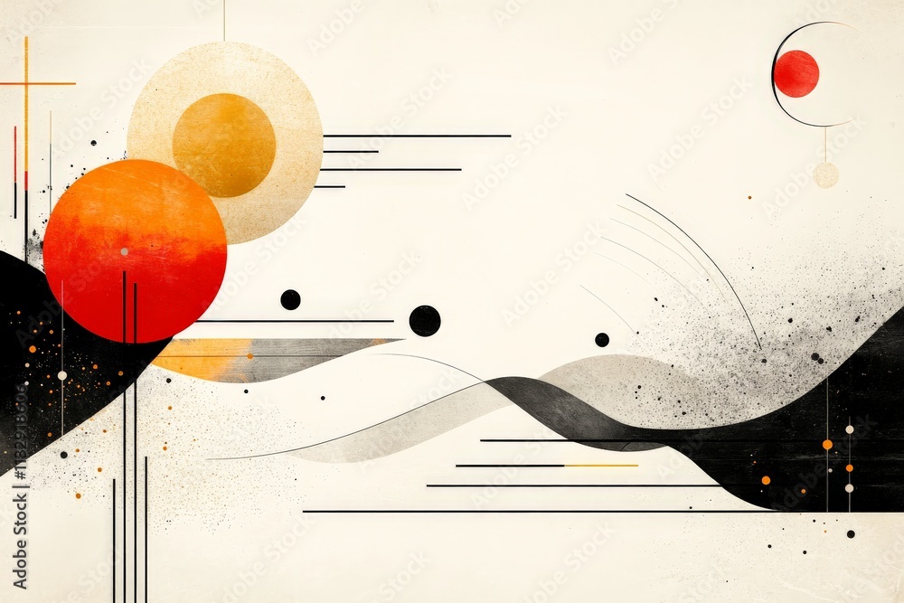 Aufkleber colorful abstract design featuring geometric shapes and dynamic lines on a light background