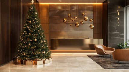 Festive Lobby Decorated for Christmas Celebration