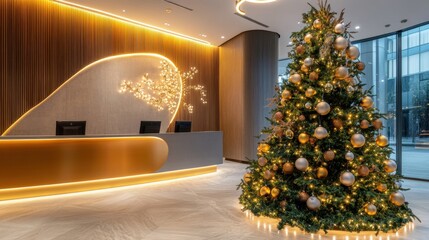 Elegant Christmas Tree in Modern Reception Area