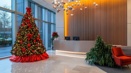 Elegant Christmas Decor in Modern Office Lobby
