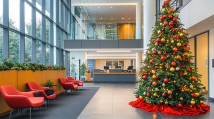 Festive Lobby Decorated for Christmas Celebration