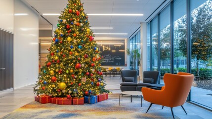 Elegant Christmas Tree in Modern Office Setting
