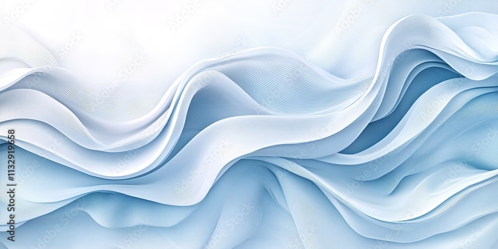 Poster soft flowing light blue fabric creating elegant waves in a serene setting