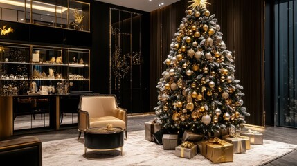Elegant Christmas Tree in Modern Living Room Decor