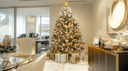 Elegant Christmas Tree in Modern Office Setting