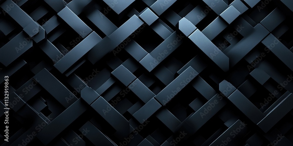 Poster dark geometric pattern creates an intricate, modern background with a three-dimensional effect