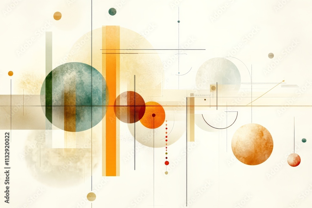Poster abstract geometric composition with circles and lines in warm colors and soft textures