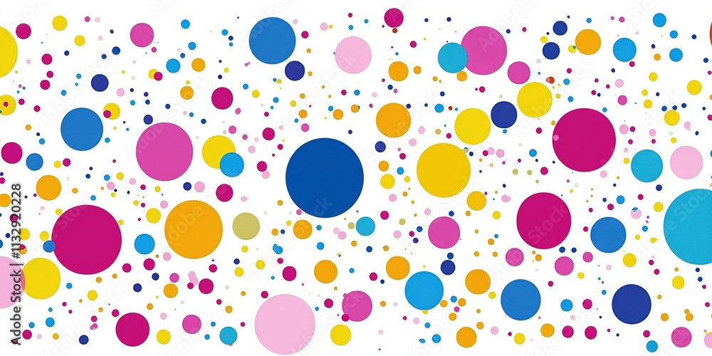 Poster colorful abstract design featuring a variety of circles in different sizes and colors over a white b
