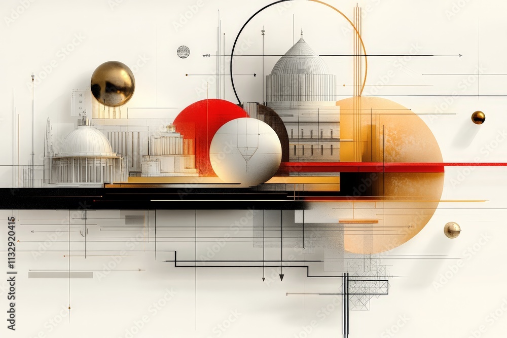 Poster modern abstract composition featuring geometric shapes and architectural elements in a harmonious la