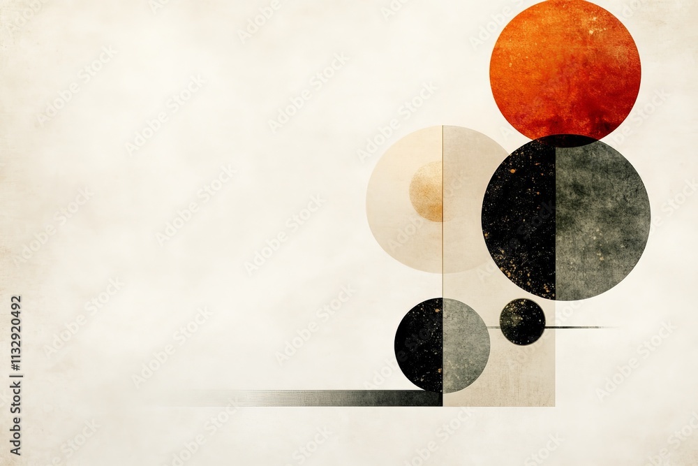 Poster geometric shapes in warm tones create a simple yet striking abstract composition on a neutral backgr