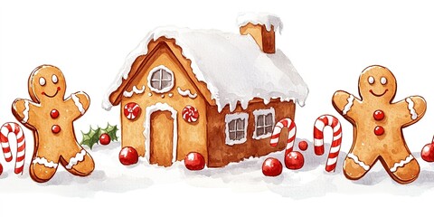 Fototapeta premium Gingerbread house surrounded by cheerful cookies and candy canes during winter festivities