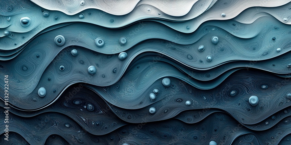Poster waves of texture and color create a serene abstract landscape in soothing blues and subtle whites