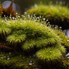 Moose - Wassertropfen funkeln wie Juwelen auf Moos