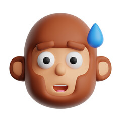 Fototapeta premium 3d anxious monkey emoji icon. Cartoon animal nervous with sweat emoticon isolated on transparent background