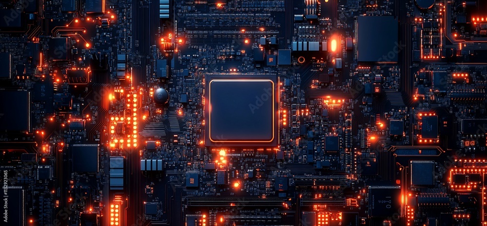Poster Close-up view of a circuit board with glowing components.