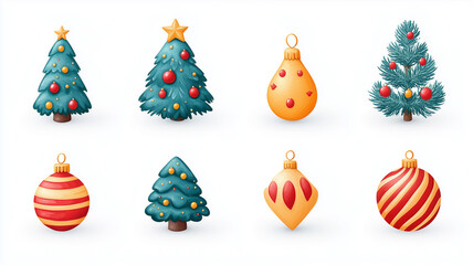 Festive Christmas Trees and Ornaments Illustration