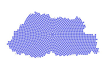 Fototapeta premium Abstract graphic Bhutan map from pixel blue on a white background. Vector illustration. 
