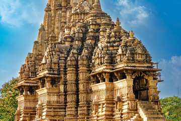 India. Madhya Pradesh state. The Khajuraho Group of Monuments are a group of Hindu and Jain temples. Kandariya Mahadev temple