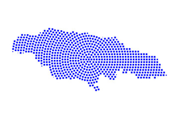 Fototapeta premium Abstract graphic Jamaica map from pixel blue on a white background. Vector illustration. 