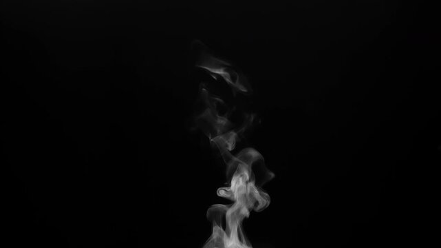 Jet of Steam from a Cup of Tea.  White steam rises light, graceful twists on a black background. The jet lifted out of the cup of hot water. Shooting at a rate of 240fps