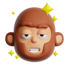 3d cool monkey with sparkles emoji icon. Cartoon animal with shining stars emoticon isolated on transparent background