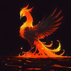 Mythical phoenix rising from flames digital art fantasy environment surreal viewpoint symbol of rebirth and transformation